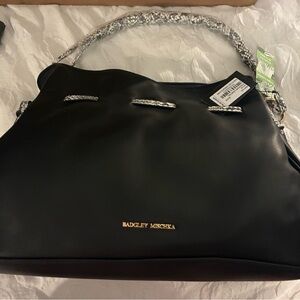 Badgley Mischka Black Shoulder Bag with Silver Accents VEGAN LEATHER